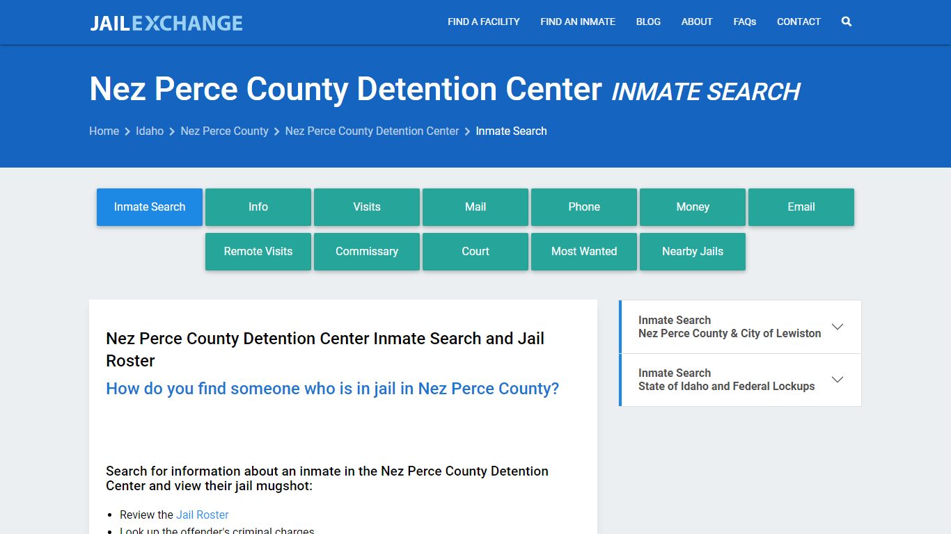 Nez Perce County Detention Center Inmate Search - Jail Exchange