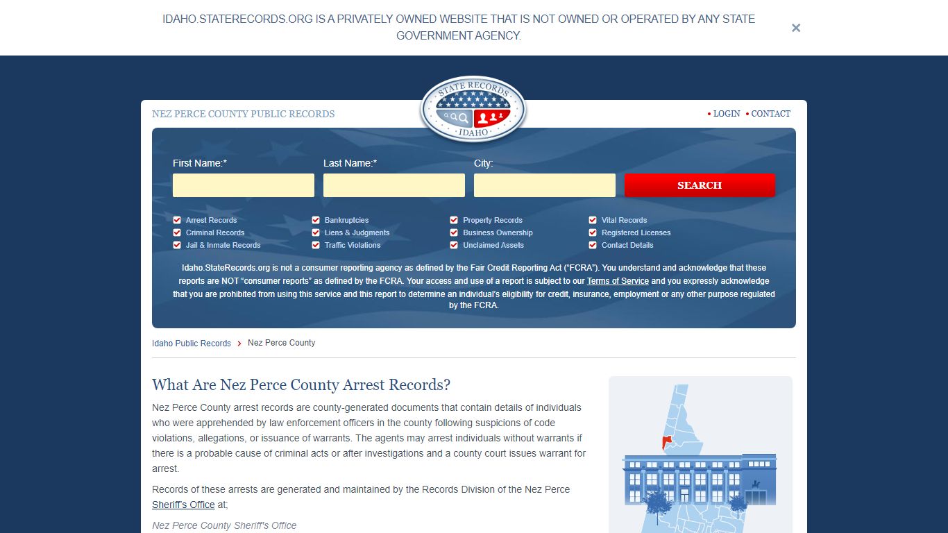 Nez Perce County Arrest, Court, and Public Records | StateRecords.org