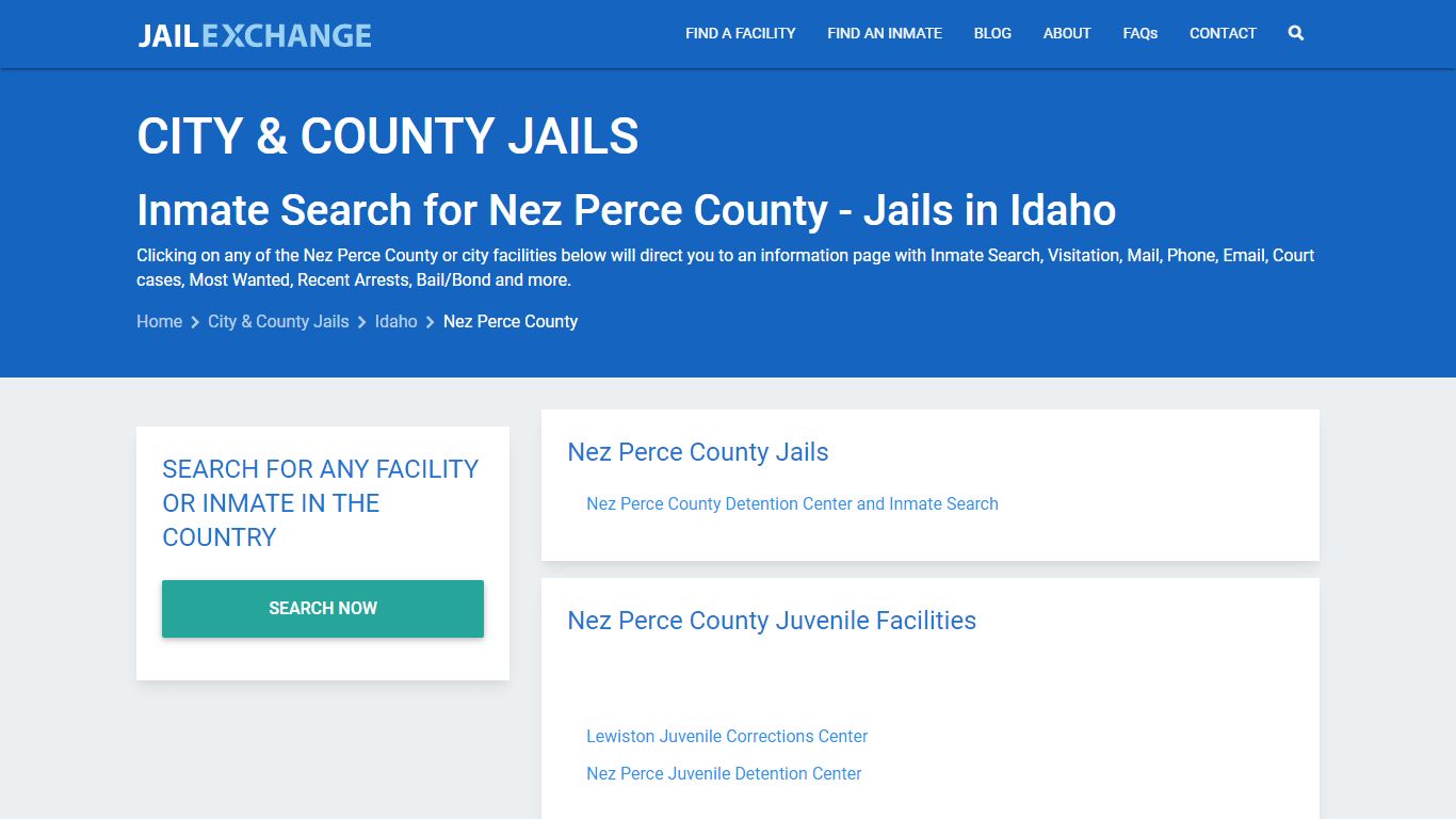 Inmate Search for Nez Perce County | Jails in Idaho - Jail Exchange